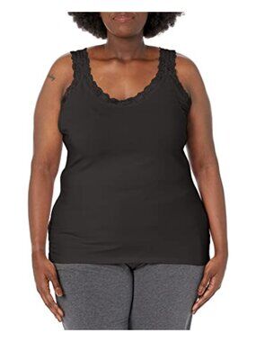 Plus Size Sleeveless Lace Trim V-Neck Tank Top Cotton Stretch